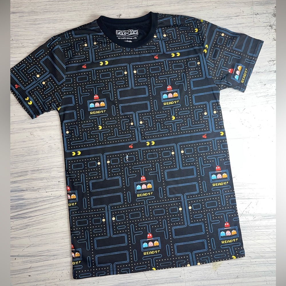 Pac-man By C-life Group Graphic T-shirt Black Unisex Sz Small